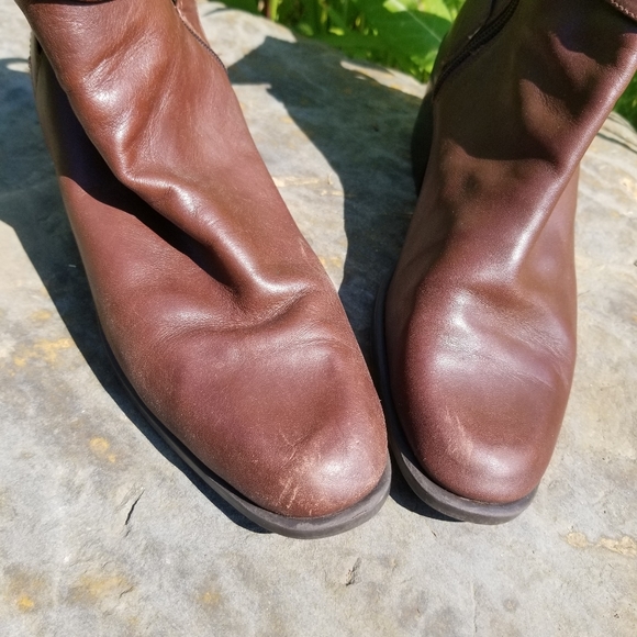 VTG 80s 90s Brown Leather Heeled Booties - Picture 3 of 12